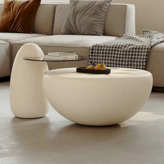 Nesting 42 Modern Round Creamy White Coffee Table, 2 pieces for Living Room - 62