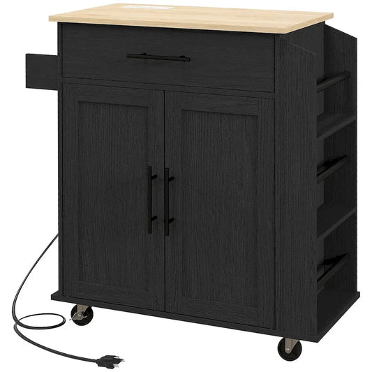 Rolling Kitchen Island with Storage, AC Outlets and USB Ports