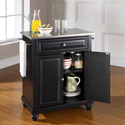 Crosley Cambridge Stainless Steel Top Portable Kitchen Island in Black Finish - N/A