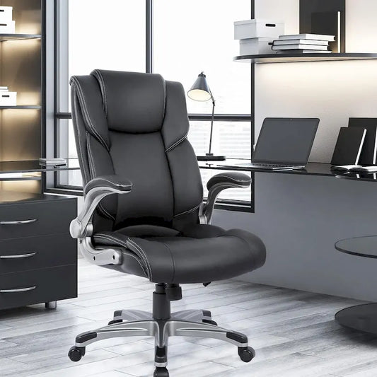 High Back Executive Office Chair with Padded Flip-up Arms, Adjustable Tilt Lock, Swivel Rolling Chair for Adult Working Study
