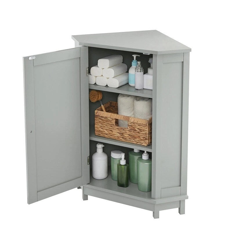Grondin Modern Style Wooden Triangle Corner Accent Storage Cabinet with Interior Adjustable Shelves for Living Room Bathroom