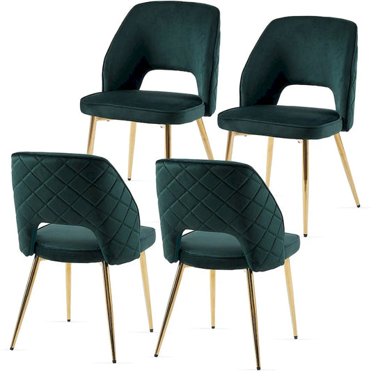 Velvet Dining Chairs with Metal Legs and Hollow Back Upholstered Dining Chairs Set of 4