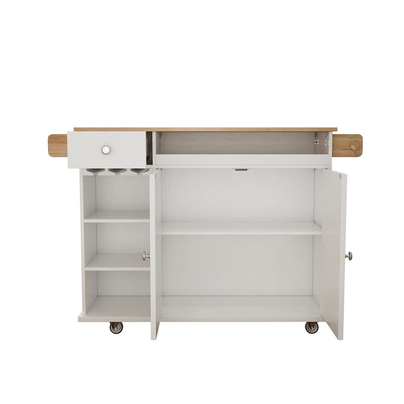 Kitchen Island Cart with Solid Wood Top and Rolling Wheels