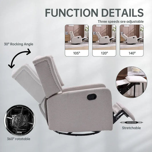 HOMEFUN Upholstered 360 Degree Swivel Rocking Recliner Chair for Bedroom,Living Room