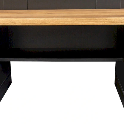 Farmhouse Hall Tree with Wood Grain Bench, Hooks and Bottom Cabinets