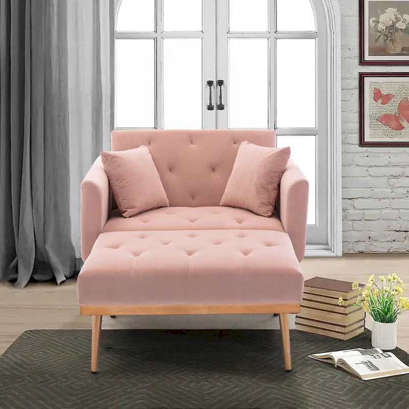 Pink 62.2  Upholstered Chaise Lounge Chair with Iron Legs
