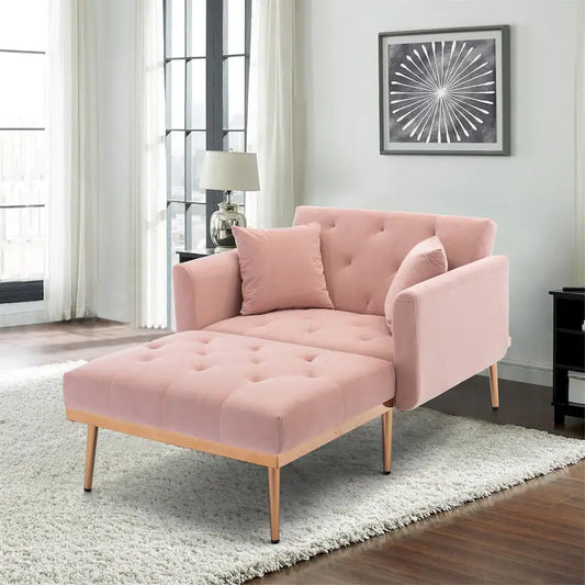 Pink 62.2  Upholstered Chaise Lounge Chair with Iron Legs