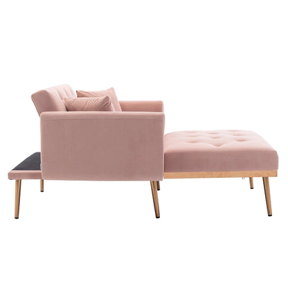 Pink 62.2  Upholstered Chaise Lounge Chair with Iron Legs