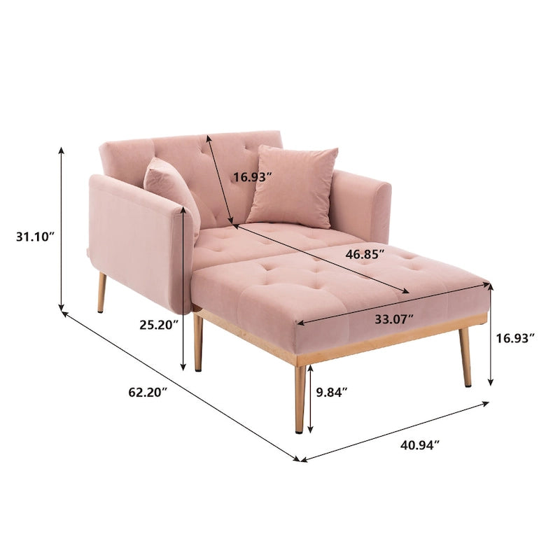Pink 62.2  Upholstered Chaise Lounge Chair with Iron Legs