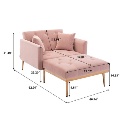Pink 62.2  Upholstered Chaise Lounge Chair with Iron Legs