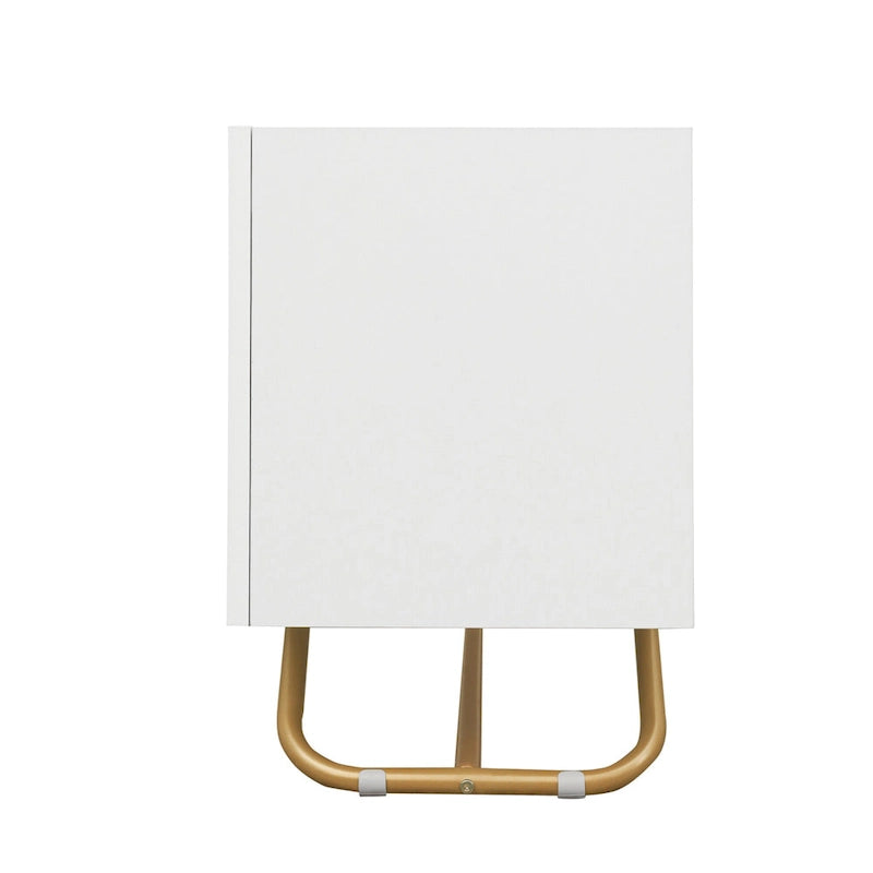 White Marble TV Stand with Gold Frame and Fluted Glass Doors - 63 Inch