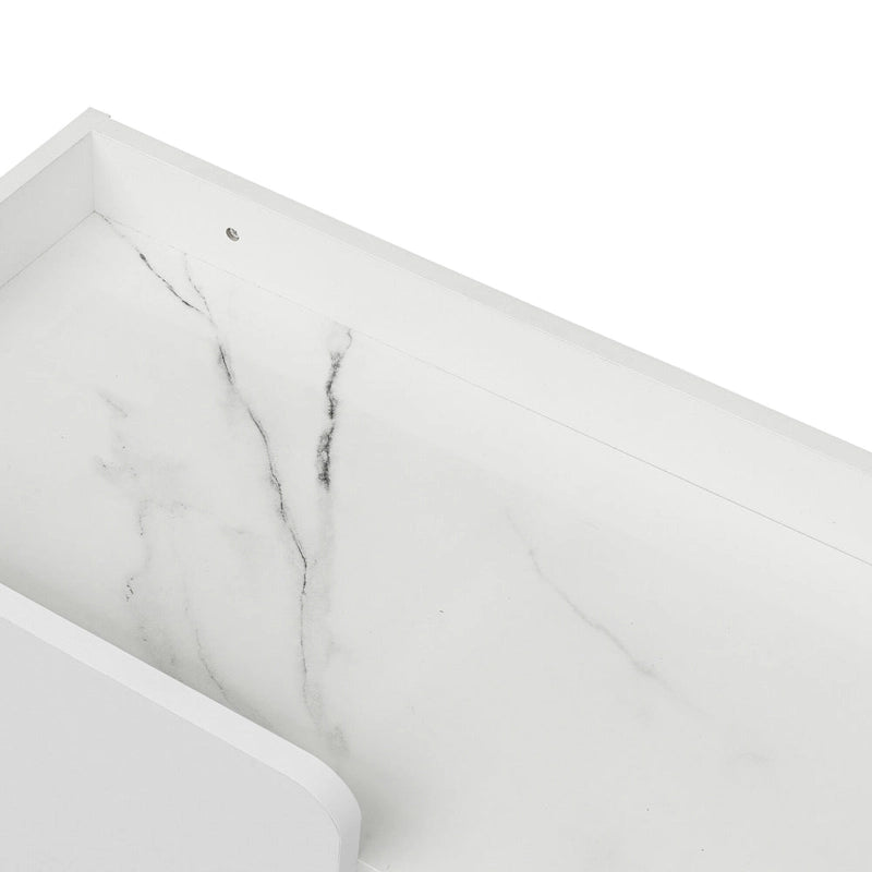 White Marble TV Stand with Gold Frame and Fluted Glass Doors - 63 Inch