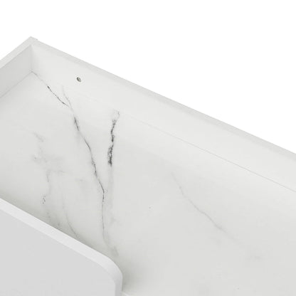 White Marble TV Stand with Gold Frame and Fluted Glass Doors - 63 Inch