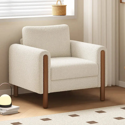 White 33.5 Upholstered Accent Chair with Walnut Legs