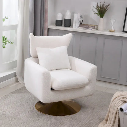 White 29.9  Upholstered 360 Swivel Accent Chair with Iron Base