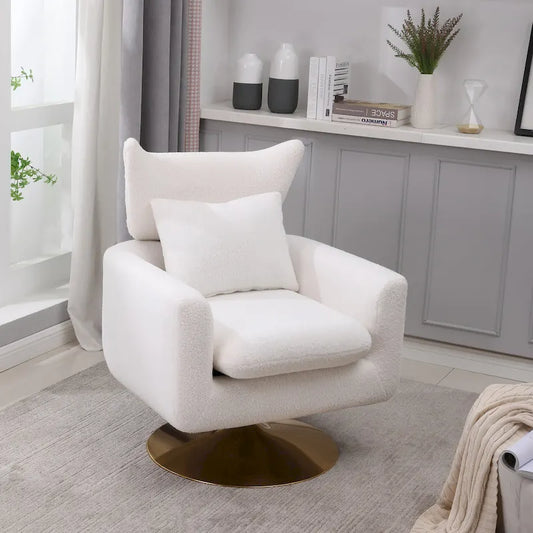 White 29.9  Upholstered 360 Swivel Accent Chair with Iron Base