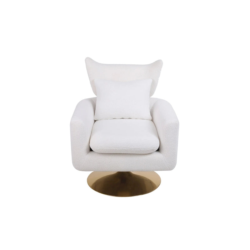 White 29.9  Upholstered 360 Swivel Accent Chair with Iron Base
