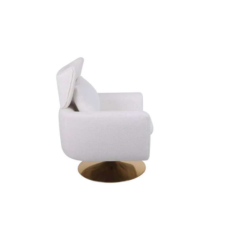 White 29.9  Upholstered 360 Swivel Accent Chair with Iron Base