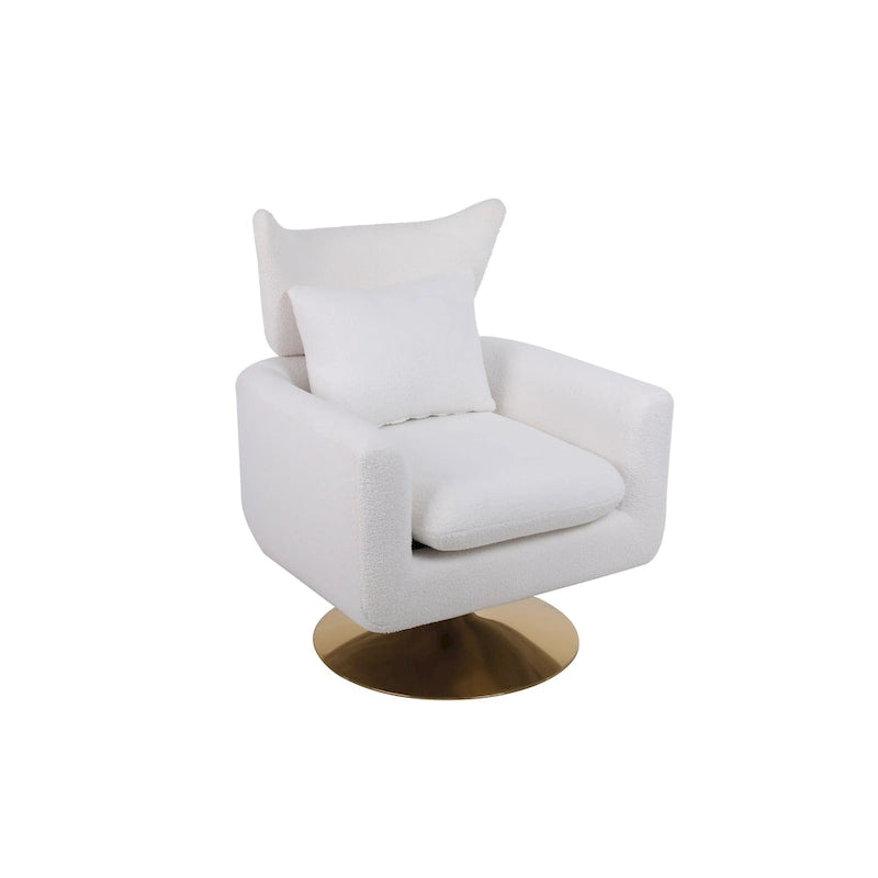 White 29.9  Upholstered 360 Swivel Accent Chair with Iron Base