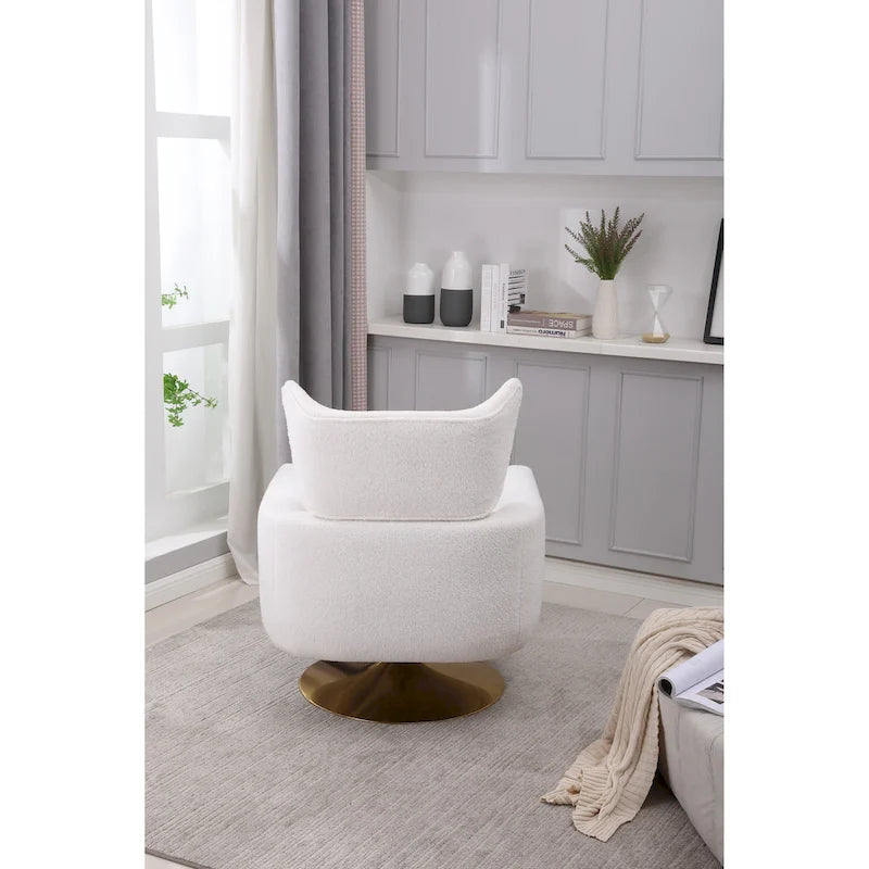 White 29.9  Upholstered 360 Swivel Accent Chair with Iron Base