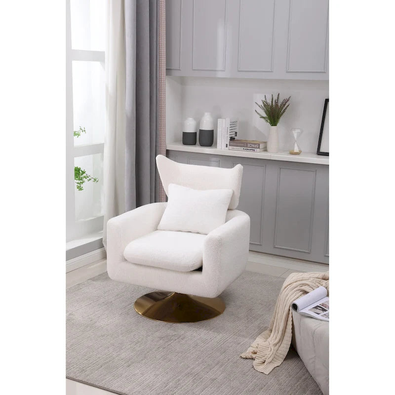 White 29.9  Upholstered 360 Swivel Accent Chair with Iron Base