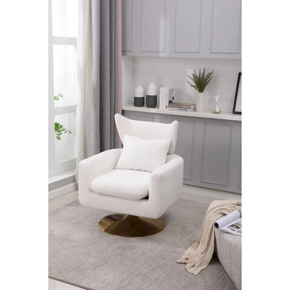 White 29.9  Upholstered 360 Swivel Accent Chair with Iron Base