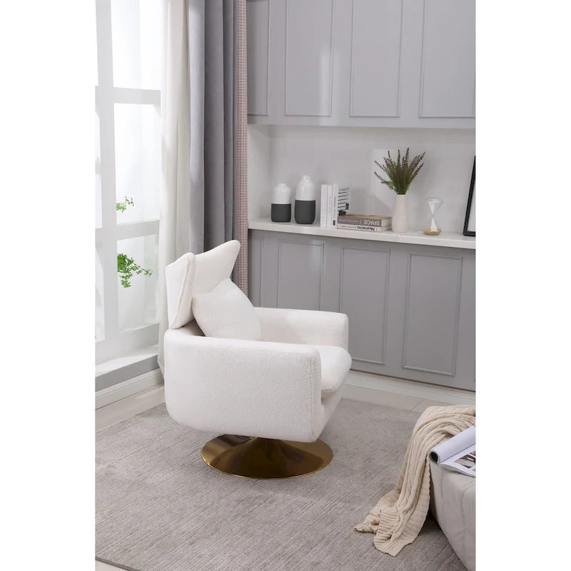 White 29.9  Upholstered 360 Swivel Accent Chair with Iron Base