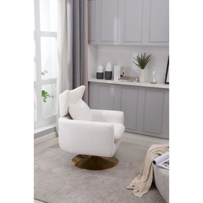 White 29.9  Upholstered 360 Swivel Accent Chair with Iron Base