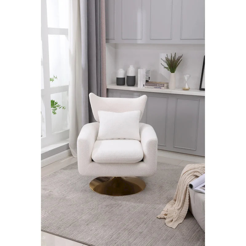 White 29.9  Upholstered 360 Swivel Accent Chair with Iron Base