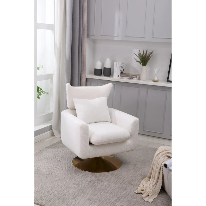 White 29.9  Upholstered 360 Swivel Accent Chair with Iron Base