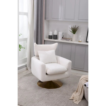 White 29.9  Upholstered 360 Swivel Accent Chair with Iron Base