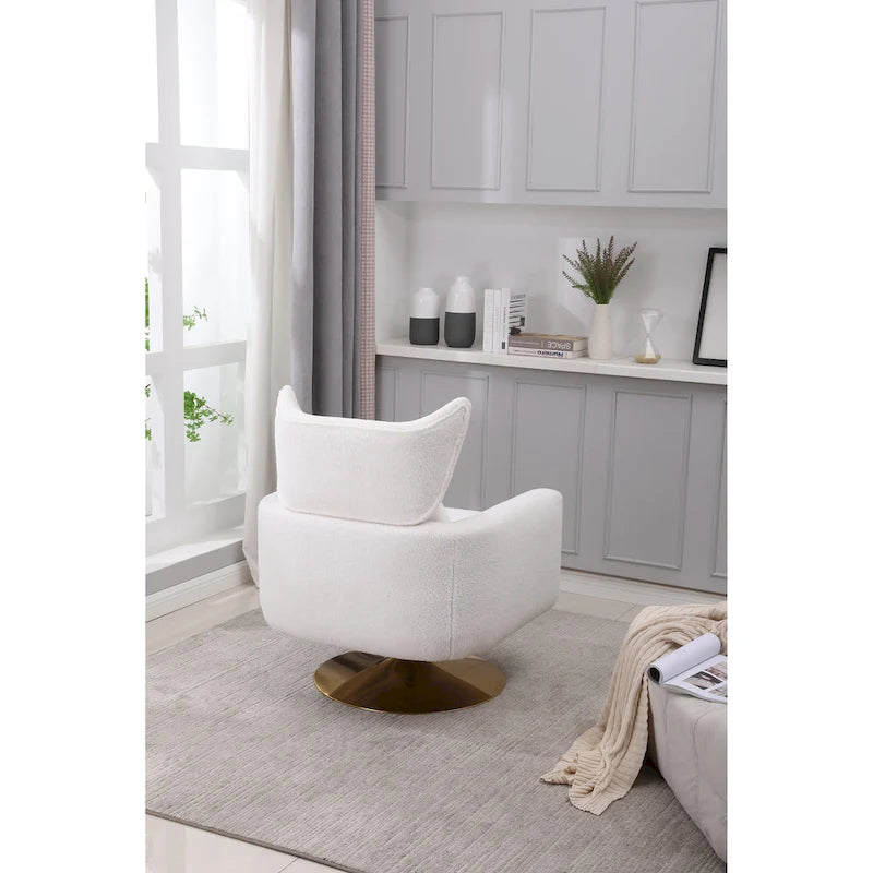 White 29.9  Upholstered 360 Swivel Accent Chair with Iron Base