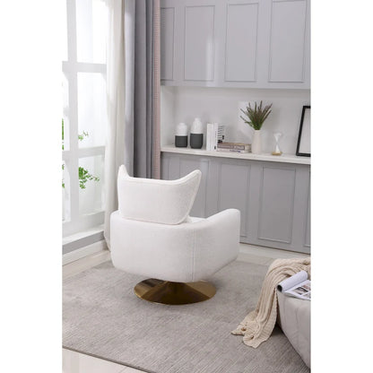 White 29.9  Upholstered 360 Swivel Accent Chair with Iron Base