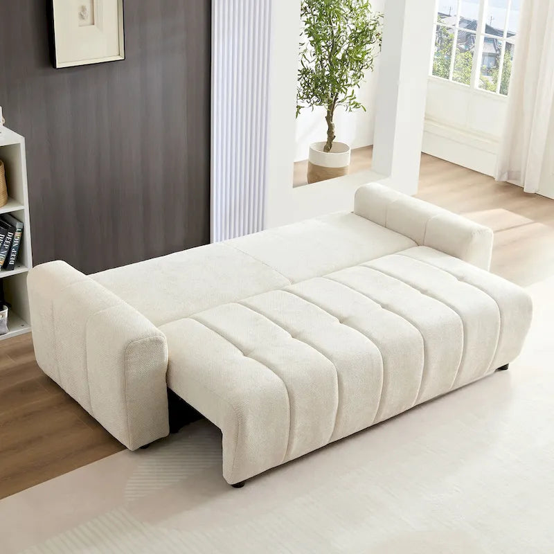 94.49  Sleeper Sofa Bed - 2-in-1 Pull-Out Couch with Storage Chaise, Cream Style for Living Room and Guest Room