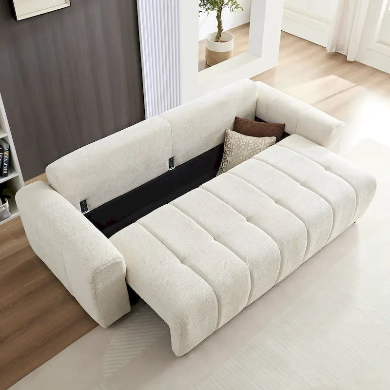 94.49  Sleeper Sofa Bed - 2-in-1 Pull-Out Couch with Storage Chaise, Cream Style for Living Room and Guest Room