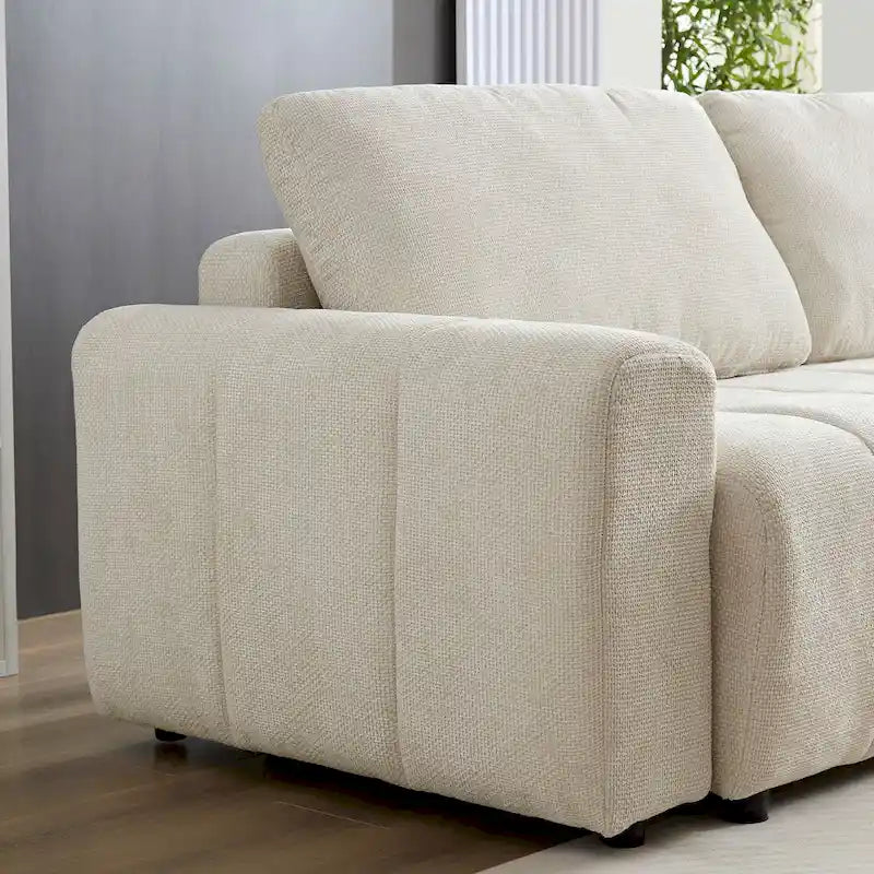94.49  Sleeper Sofa Bed - 2-in-1 Pull-Out Couch with Storage Chaise, Cream Style for Living Room and Guest Room