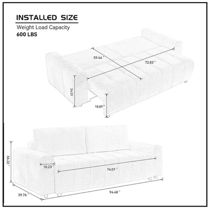 94.49  Sleeper Sofa Bed - 2-in-1 Pull-Out Couch with Storage Chaise, Cream Style for Living Room and Guest Room