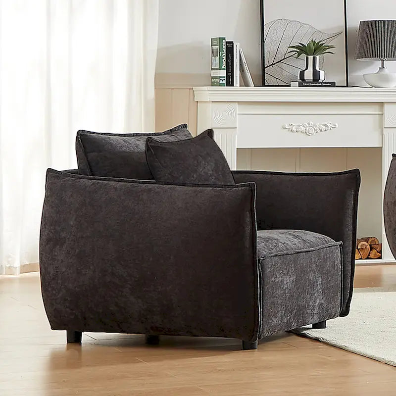 Black Upholstered Arm Chair with Pillows - Single Seat