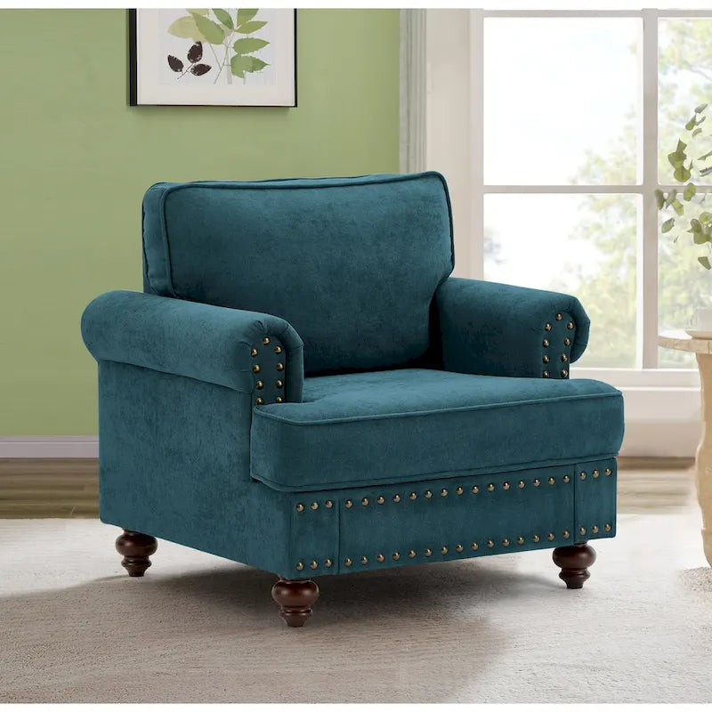 37.2  Chenille Upholstered Accent Chair with Nailheads