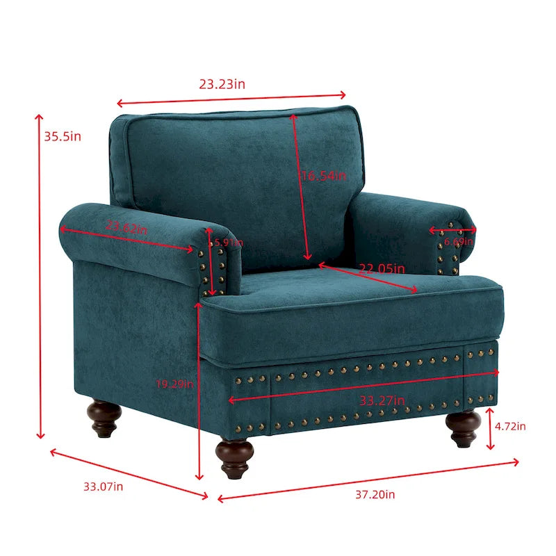 37.2  Chenille Upholstered Accent Chair with Nailheads