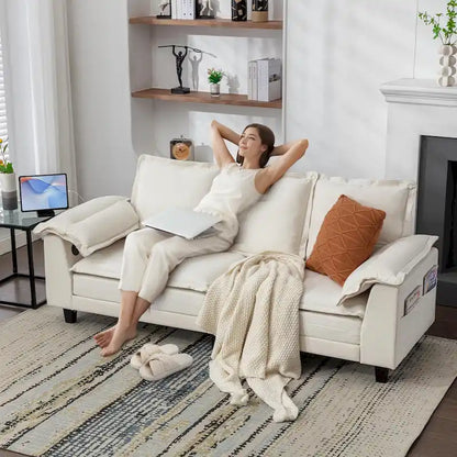 Tufted Upholstered 3 Seater Sofa Modern Chenille Couches