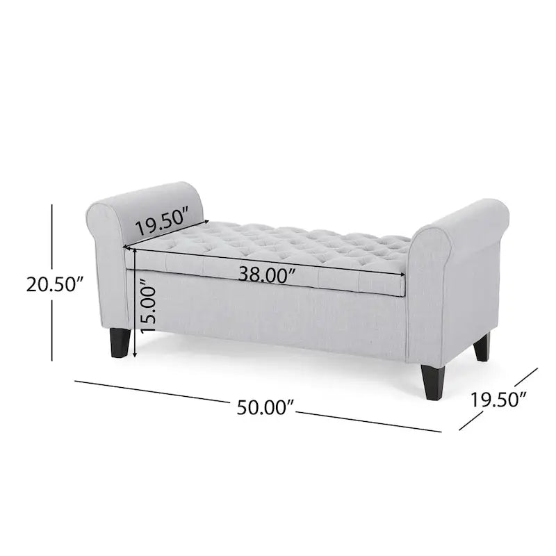 Upholstered Storage Bench with Arms and Concealed Compartment