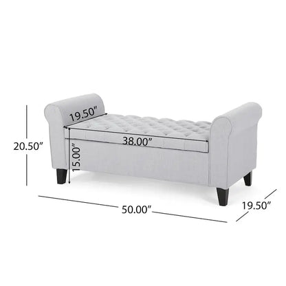 Upholstered Storage Bench with Arms and Concealed Compartment