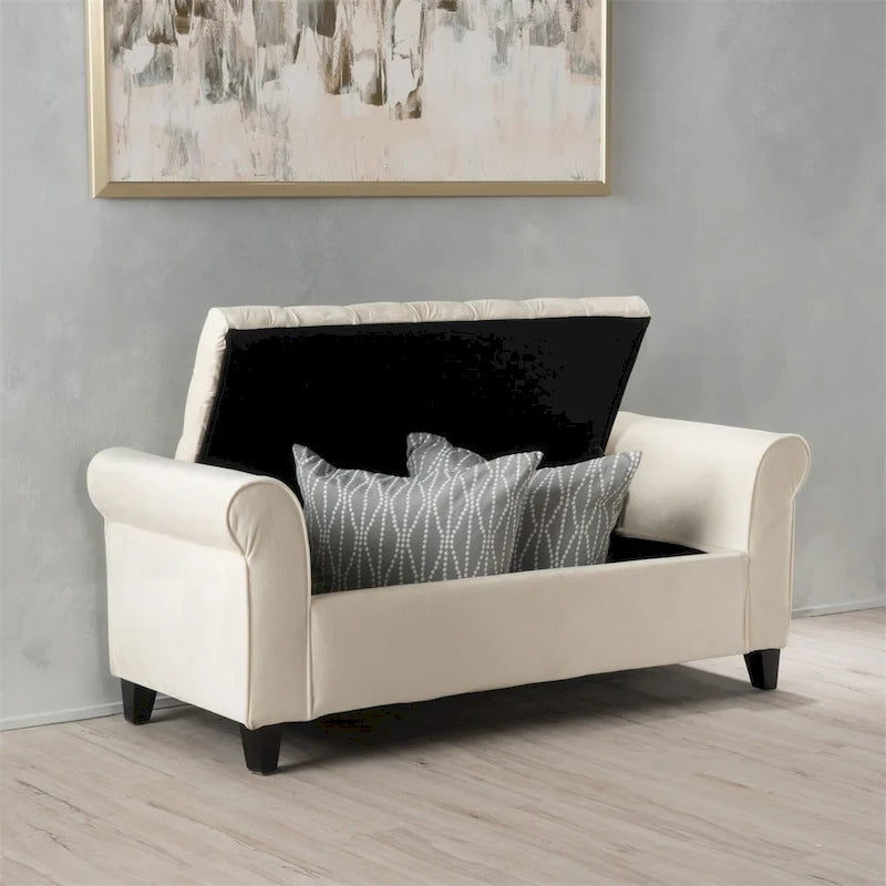 Upholstered Storage Bench with Arms and Concealed Compartment