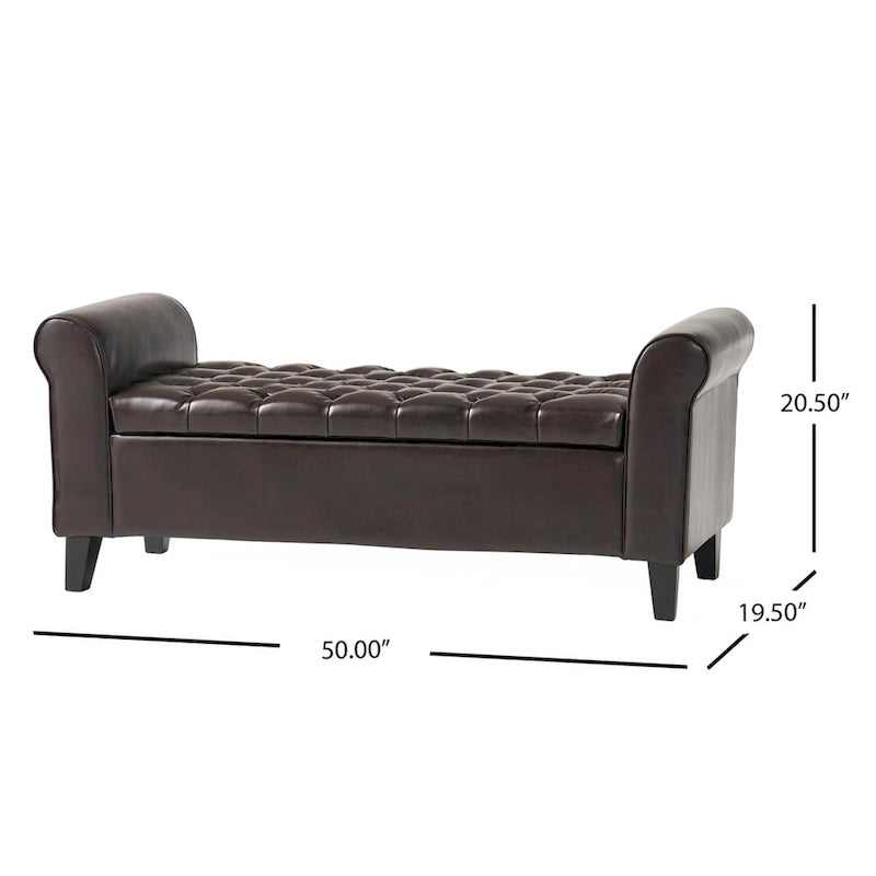 Upholstered Storage Bench with Arms and Concealed Compartment
