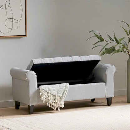 Upholstered Storage Bench with Arms and Concealed Compartment