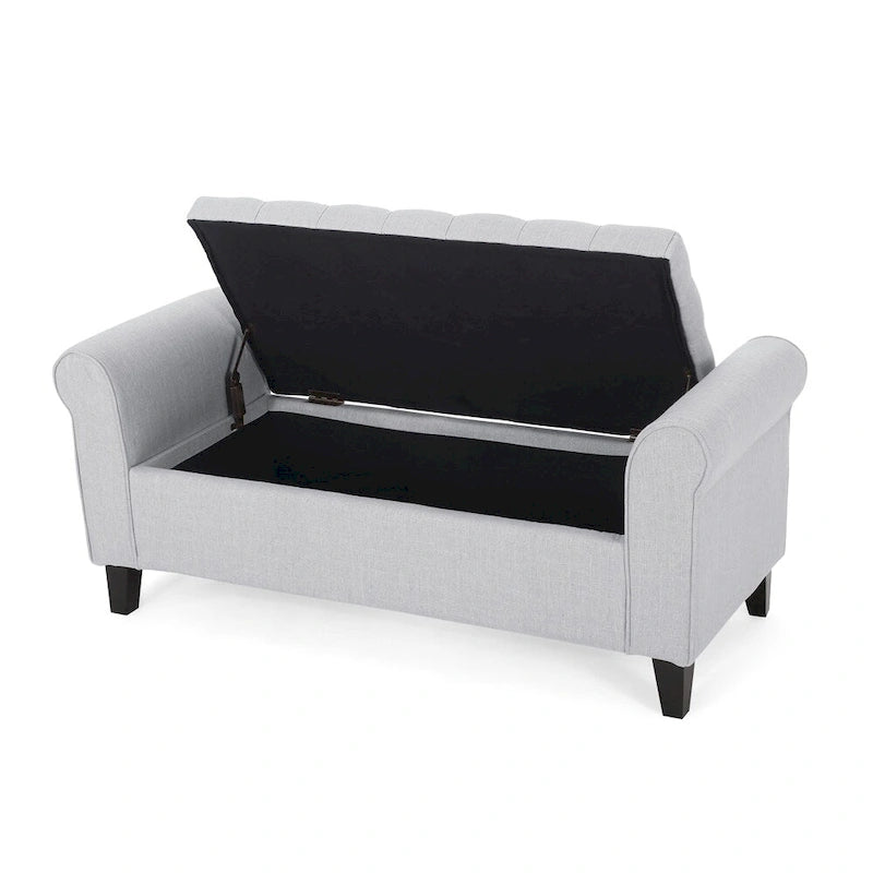 Upholstered Storage Bench with Arms and Concealed Compartment