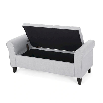 Upholstered Storage Bench with Arms and Concealed Compartment