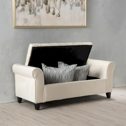 Upholstered Storage Bench with Arms and Concealed Compartment