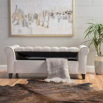 Upholstered Storage Bench with Arms and Concealed Compartment